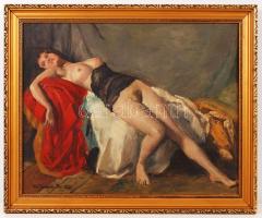 Mihalovits jelzéssel: Pihenő modell. Olaj, vászon, jelzett, antik keretben, 40x50 cm