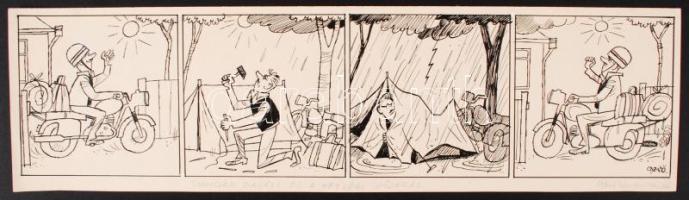 Gerő Sándor (1904-1977): Szomszéd Balázs és a hétvégi időjárás. Tus, papír, jelzett, 33x10 cm