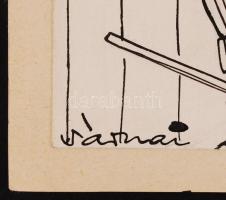 Várnai György (1921-1991): Hokis ütközés. Vegyes technika, papír, jelzett, 15×23 cm