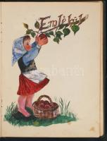 1957-1960 Régi emlékkönyv, belsejében sok szép rajzzal