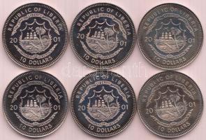Libéria 2001. 10$ "Szabadság pillanatai" multicolor emlékpénz sorozat 6db-ja T:PP Liberia 2001. 10$ "Moments of Freedom" 6pcs of multicolor commemorative coins C:PP
