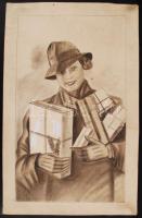 Dr. Mika László: Karácsonyi plakátterv és egy divatrajz. Vegyes technika, papír, gyűrött, 86x61 cm, 52×33 cm