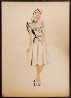 Dr. Mika László: Karácsonyi plakátterv és egy divatrajz. Vegyes technika, papír, gyűrött, 86x61 cm, ...