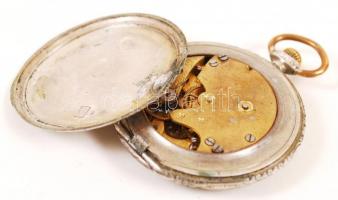 Langendorf ezüst zsebóra sérült hátsó zsanérral, járó szerkezettel, de tisztításra szorul / Langendo...