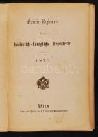 Exercir-Reglement für die kaiserlich-königliche Kavallerie. Wien, 1870, Druck und Verlag der k.k. Hof- und Staatdruckerei. EGészvászon kötés, kissé kopottas állapotban.