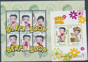 Betty Boop cartoon character minisheet + block, Betty Boop rajzfilmfigura kisív + blokk