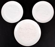 3 db fényben átlátszó Herendet ábrázoló porcelán falitányér, jelzés nélkül, hibátlan,  d: 15 és 18,5 cm