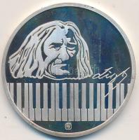 Fülöp Zoltán (1951-) 1986. "175 éve született Doborjánban Liszt Ferenc - 100 éve nyugszik a Bayreuthi temetőben" Ag emlékérem sérült ÁP dísztokban és tanúsítvánnyal (12g/0.925/32mm) T:PP