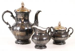 Rosenthal ezüstözött teás készlet(2 db kiöntő, 1 cukortartó), jelzett, az ezüstözés több helyen lekopott