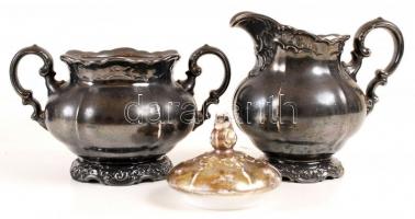 Rosenthal ezüstözött teás készlet(2 db kiöntő, 1 cukortartó), jelzett, az ezüstözés több helyen leko...