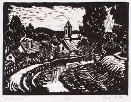 Cseh Anna Mária (1926-1999): Szentendre. Linó, számozott, papír, jelzett, 16×22 cm