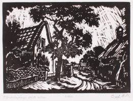 Cseh Anna Mária (1926-1999): Vörösberényi szűk utca. Linó, számozott, papír, jelzett, 16×22 cm