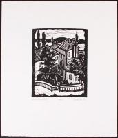 Cseh Anna Mária (1926-1999): Budai háztetők. Linó, számozott, papír, jelzett, 16×22 cm