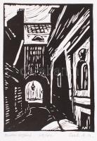Cseh Anna Mária (1926-1999): Budai átjáró. Linó, számozott, papír, jelzett, 17×12 cm