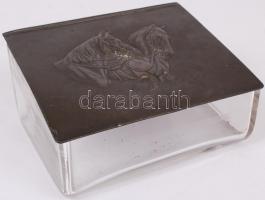 Ló fejes névjegykártya tartó, üveg-ón, apró csorbával, 13×15 cm