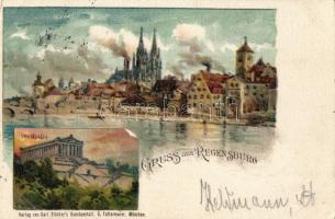 Regensburg, church, Walhalla litho (EK)