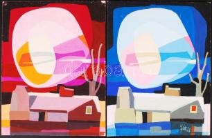 Joláthy Attila (1927-1998): Ház. 2 db kép, tempera, papír, jelzett, 31x24 cm