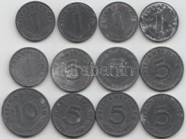 Német 3. Birodalom 1940-1943. 1Pf-10Pf (12x) T:2,2- German Third Reich 1940-1943. 1 Pfennig - 10 Pfennig (12x) C:XF,VF