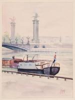 Joláthy Attila (1927-1998): Franciaországi városkép. Akvarell, papír, jelzett, paszpartuban, 19x25 cm