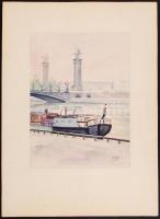 Joláthy Attila (1927-1998): Franciaországi városkép. Akvarell, papír, jelzett, paszpartuban, 19x25 c...