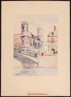 Joláthy Attila (1927-1998): Franciaországi városkép. Akvarell, papír, jelzett, paszpartuban, 19x25 c...