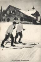 Bayerisch Eisenstein, Arberseehaus, winter, skiers