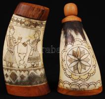 Díszes csont sószóró és fűszertartó, m: 12 cm