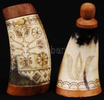 Díszes csont sószóró és fűszertartó, m: 12 cm