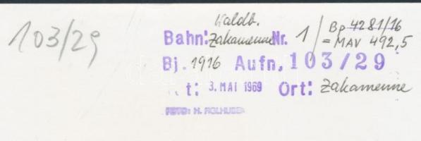 cca 1920-1930 H. Figlhuber: Gőzmozdony, pecséttel jelzett, 14x9 cm