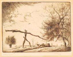 Gallé Tibor (1896-1944): Mártélyi öreg kút. Rézkarc, papír, jelzett, üvegezett keretben, 16×22 cm