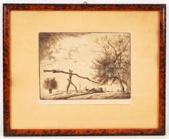 Gallé Tibor (1896-1944): Mártélyi öreg kút. Rézkarc, papír, jelzett, üvegezett keretben, 16×22 cm