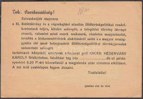 1939 "A II. zsidótörvény és a végrehajtási utasítás földbirtokpolitikai rendelkezéseivel kapcso...