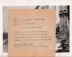 1945 A szétrombolt Erzsébet híd, angol szöveggel, pecséttel jelzett, 23x18 cm