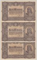 1923. 100K "Magyar Pénzjegynyomda Rt. Budapest" (3x) T:I- (hajtatlan) Adamo K30/1