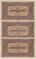 1923. 100K "Magyar Pénzjegynyomda Rt. Budapest" (3x) T:I- (hajtatlan)
Adamo K30/1