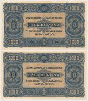 1923. 1000K "Magyar Pénzjegynyomda" (2x) egymásutáni sorszámmal T:I- hajtatlan, folt