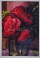 Fehér M. jelzéssel: Virágcsendélet. Akvarell, papír, üvegezett keretben 51×37 cm