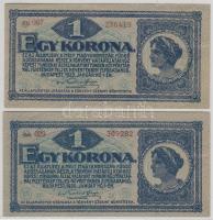 1920. 1K (2x) enyhén narancssárgás és rozsdavörös sorozat- és sorszám színvariáns T:I- hajtatlan