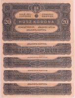 1920. 20K (5x) egymásutáni sorszámmal T:I- egyiken folt, hajtatlanok