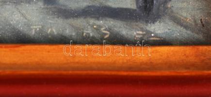 Tálas jelzéssel: Arab utca részlet. Olaj, karton, üvegezett keretben, 22×17 cm