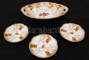 Schierholz tálka (3db) és egy füles tál, kézzel festett, jelzett, hibátlan, 21×14 cm, d:9,5 cm