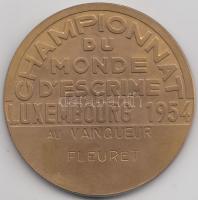 Luxemburg 1954. "Vívó Világbajnokság Luxemburg" aranyozott Br díjérem. Szign.:N&Jul. L...