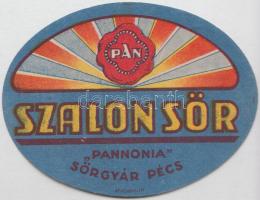 cca 1920 Szalon sör, Pannonia sörgyár, Pécs italcímke