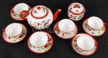 Kínai hiányos teás készlet, kézzel festett, jelzett, hibátlan