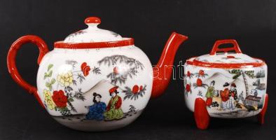 Kínai hiányos teás készlet, kézzel festett, jelzett, hibátlan