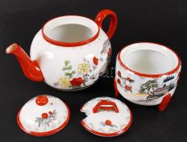 Kínai hiányos teás készlet, kézzel festett, jelzett, hibátlan