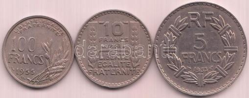Franciaország 1933. 5Fr Ni + 1948. 10Fr Cu-Ni + 1955. 100Fr Cu-Ni T:2 France 1933. 5 Francs Ni + 1948. 10 Francs Cu-Ni + 1955. 100 Francs Cu-Ni C:XF
