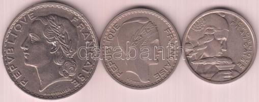 Franciaország 1933. 5Fr Ni + 1948. 10Fr Cu-Ni + 1955. 100Fr Cu-Ni T:2
France 1933. 5 Francs Ni + 194...