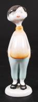 Hollóházi kisfiú zsebre tett kézzel, kézzel festett, jelzett, hibátlan, m:11 cm /  Girl playing with doll, hand painted Holloházi porcelain figure