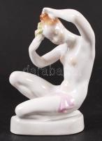 Aquincumi porcelán női akt, kézzel festett, jelzett, hibátlan /Hand painted porcelain female nude, m:14 cm